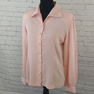 Vtg Liz Claiborne Pink Silk Button Down Blouse